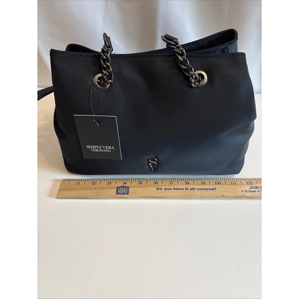 Simply‎ Vera Vera Wang Rose Satchel Bag Black W/Metal Straps Crossbody Strap
